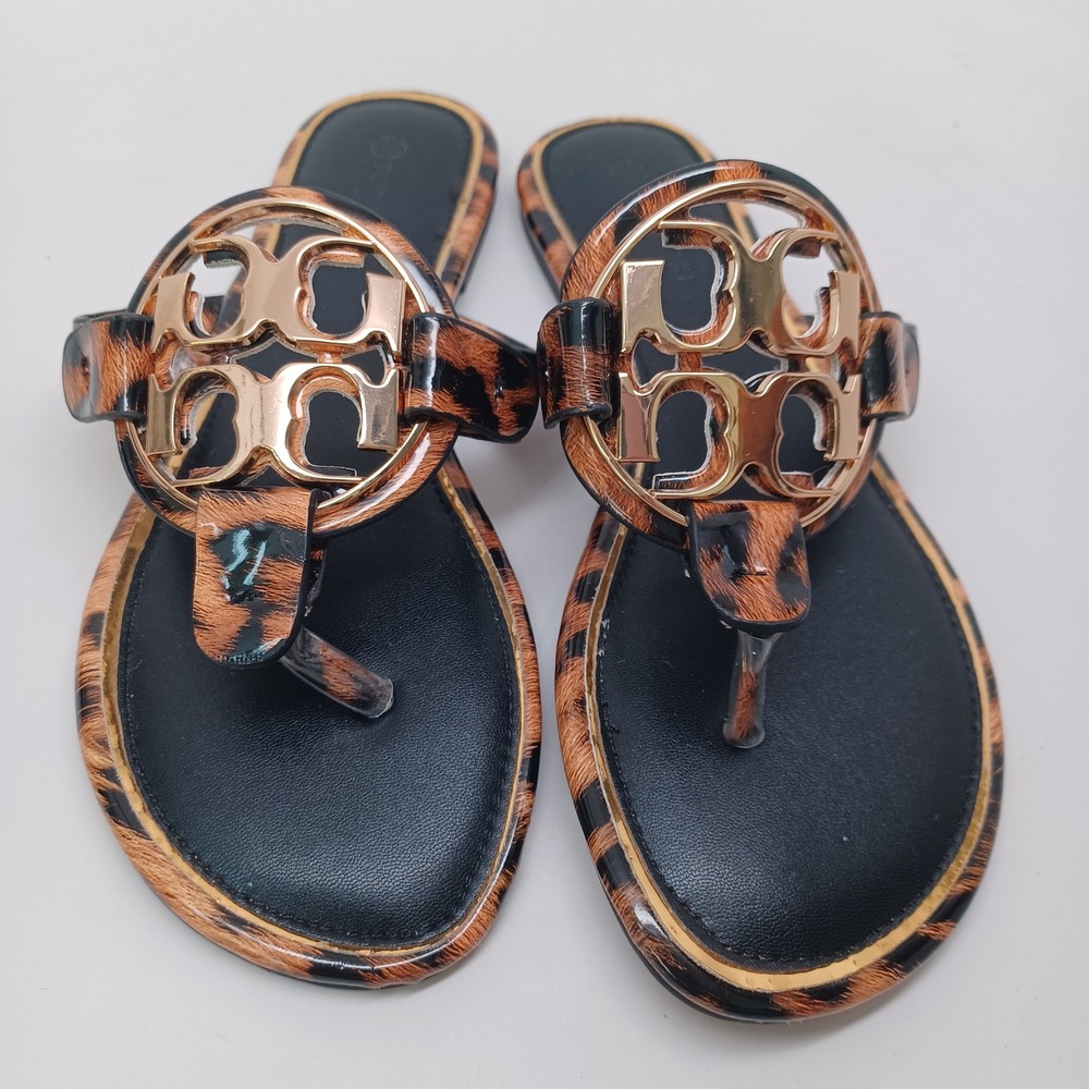 Tory Burch Sandal Patent Leopard Print Flats Womens US 7 or 7.5 - Picture 5 of 13